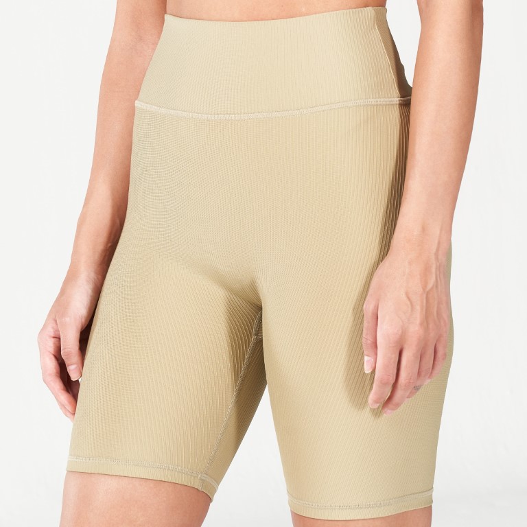 Code Ribbed Biker Shorts - Sand